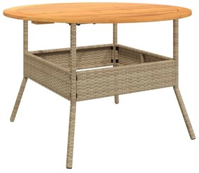 bézs polyrattan kerti asztal akácfa lappal Ø110 x 71 cm