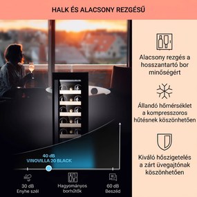 Klarstein Vinovilla 20, beépített borhűtő, 50 liter, 20 palack, üvegajtó, rozsdamentes acél