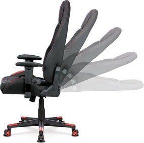 Herní křeslo, houpací mechanismus, černá látka, KA-F07 RED