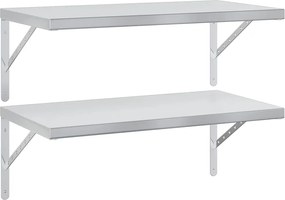 vidaXL 2 db ezüstszínű rozsdamentes acél fali polc 75 x 40 cm