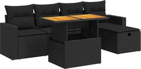 vidaXL 6 részes fekete polyrattan akácfa kerti ülőgarnitúra párnákkal