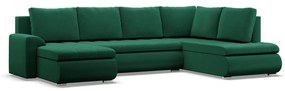 Tokio U sarokkanapé, 3 ágyneműtartóval, bársony, jobboldali, zöld
