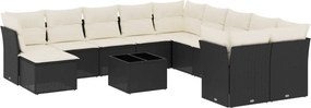 vidaXL 12 részes fekete polyrattan kerti ülőgarnitúra párnákkal