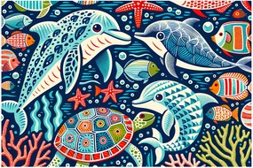 Kép – Rajzolt vízi állatok (90x60 cm)