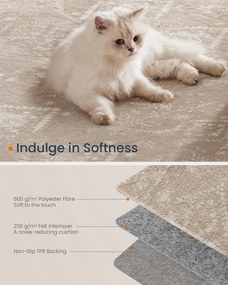 Szőnyeg, 120 x 170 cm-es csúszásmentes szőnyeg, boho stílusú, cappuccino bézs