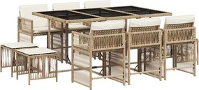 vidaXL 11 részes bézs polyrattan kerti étkezőgarnitúra párnákkal