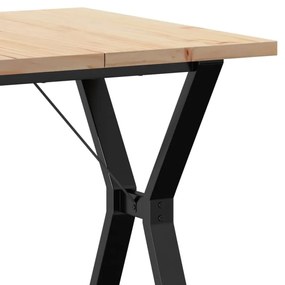 tömör fenyőfa és öntöttvas étkezőasztal Y-vázzal 70x70x75,5 cm