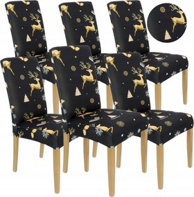 6 Db-os Székhuzat Szett Fekete Karácsonyi Minták Rugalmas Universal
