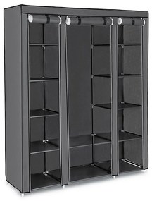 MATIS 150x175 cm tároló textilszekrény polcokkal és ruhatartó rúddal, szürke