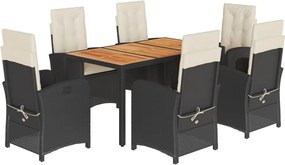vidaXL 7 részes fekete polyrattan kerti étkezőgarnitúra párnával