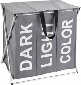 Háromrekeszes Összecsukható Szennyestartó Kosár Poliészter 57X57X38CM Szürke