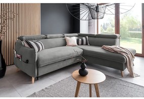 Világosszürke bársony kinyitható sarokkanapé (jobb oldali) Sweet Harmony – Miuform