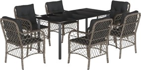 vidaXL 7 részes szürke polyrattan kerti étkezőgarnitúra párnával