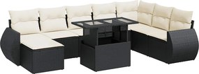 vidaXL 9 részes fekete polyrattan kerti ülőgarnitúra párnákkal