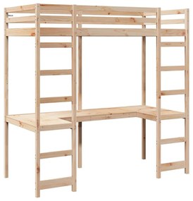 vidaXL Tetőtéri ágykeret Természetes 90 x 200 cm Tömör fenyőfa