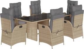 vidaXL 7 részes vegyes bézs polyrattan kerti étkezőgarnitúra párnákkal