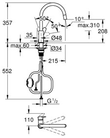 GROHE 30551000 - START EDGE mosogató csaptelep 357 mm, fényes króm