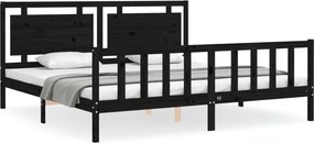 vidaXL fekete tömör fa ágykeret fejtámlával 200 x 200 cm