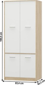 4- ajtós akasztós szekrény, fehér/tölgy sonoma, TEYO
