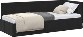 vidaXL Sarokágy keret fejtámlával Fekete 80 cm x 200 cm Bársony