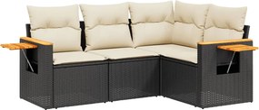 vidaXL 4 részes fekete polyrattan kerti ülőgarnitúra párnákkal