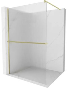 Mexen Kioto+, Walk-In zuhanyparaván polccal és akasztóval 80 x 200 cm, 8 mm-es üveg bordás mintával, arany matt profil, 800-080-121-55-09