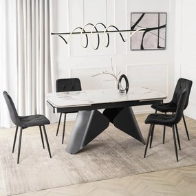 Bővíthető Kerámia Étkezőasztal Fehér Márvány/Fekete Színben. VERONA 160–240 cm