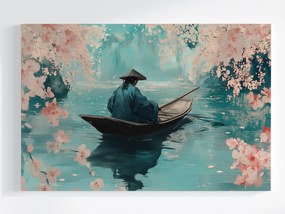 Vászonkép Canvas Ázsia Japán Cseresznye Virágok Hajó Víz Tükröződés 120x80