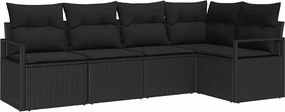 vidaXL Kerti Kanapé Szett párnával tárolóval 5 pcs Fekete polirattan