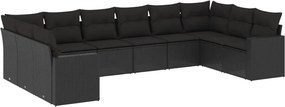 vidaXL 10 részes fekete polyrattan kerti ülőgarnitúra párnákkal