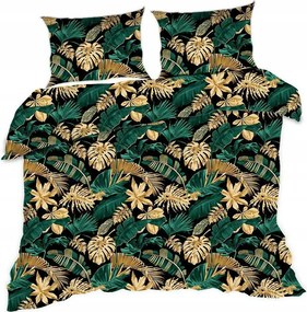 Ágyneműhuzat 160x200 levelek fekete zöld arany Classic