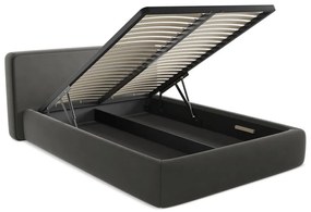 Sötétszürke kárpitozott ágyneműtartós franciaágy ágyráccsal 180x200 cm Kiana – Makamii