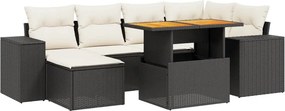 vidaXL 7 részes fekete polyrattan kerti ülőgarnitúra párnával