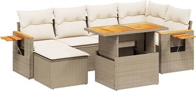 vidaXL 7 részes bézs polyrattan kerti ülőgarnitúra párnákkal