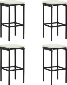 vidaXL 4 db fekete polyrattan bárszék párnával
