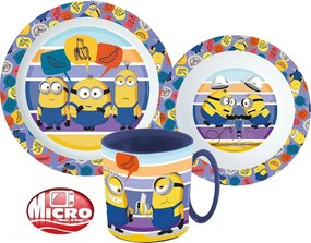 Minyonok Striped étkészlet, micro műanyag szett bögrével 350 ml