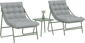 Outsunny 3 részes kerti bistro szett párnákkal — 2 lounge fotel és kisasztal, porszórt acélváz, világosszürke | Aosom