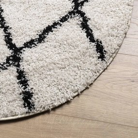 PAMPLONA krém-fekete magas szálú bolyhos modern szőnyeg Ø120 cm