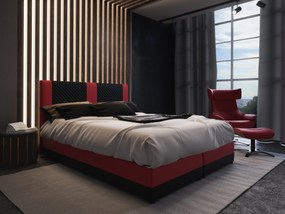 Franciaágy Boxspring 140 cm Pecos Comfort (öko-bőr + fekete + piros) (matraccal és tárolóhellyel). 1056266