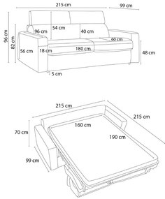 Sötétkék kordbársony kinyitható kanapé 215 cm Monaco – Bobochic Paris