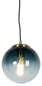 Art deco függesztett lámpa réz óceánkék üveggel, 20 cm - Pallon