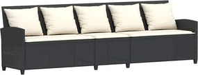 vidaXL 5 személyes fekete polyrattan kerti kanapé párnával