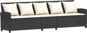 vidaXL 5 személyes fekete polyrattan kerti kanapé párnával