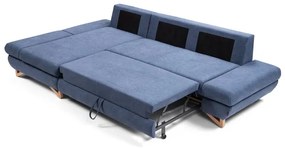 AVESTA ággyá nyitható kárpitozott L-alakú sarokkanapé tárolóval, balos, kék