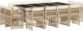 vidaXL 13 részes bézs polyrattan kerti étkezőgarnitúra párnákkal