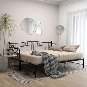 fekete fém kihúzható kanapéágykeret 90 x 200 cm