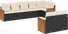vidaXL 8 részes fekete polyrattan kerti ülőgarnitúra párnákkal