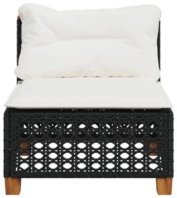 Fekete polyrattan karfa nélküli kerti kanapé párnával