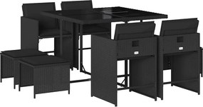 vidaXL 9 részes fekete polyrattan kerti étkezőgarnitúra párnákkal