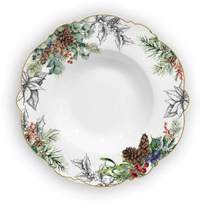 Karácsonyi mély tányér tobozokkal 22cm